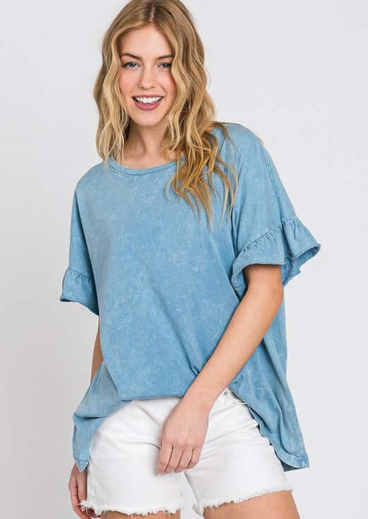 All Day Ruffled Sleeve Tee Made in USA