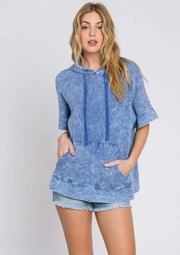 All Day Mineral Washed Ribbed Knit Hoodie Made in USA