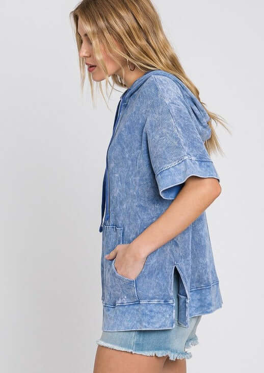 All Day Mineral Washed Ribbed Knit Hoodie Made in USA