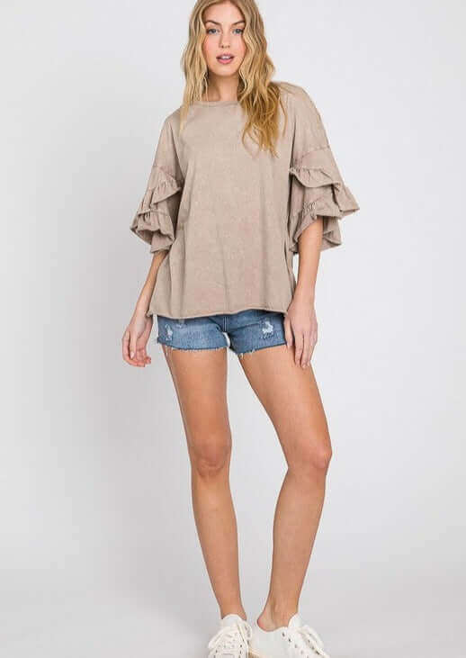 Tulip Sleeve Mineral Washed Tee Made in USA