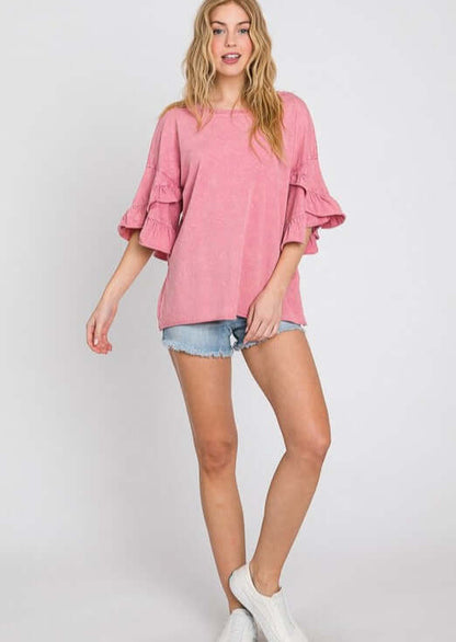 Tulip Sleeve Mineral Washed Tee Made in USA