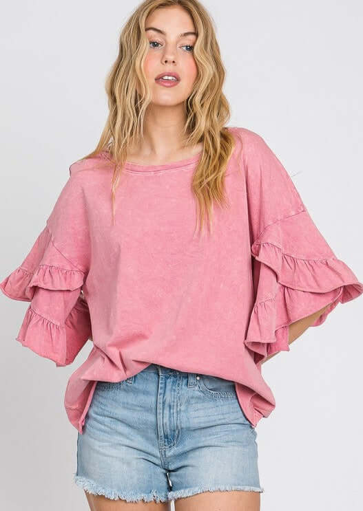 Tulip Sleeve Mineral Washed Tee Made in USA