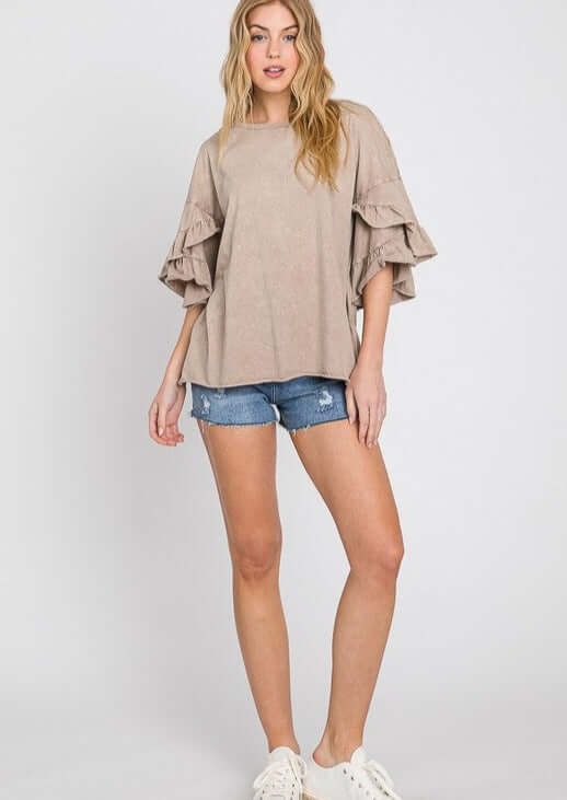 Tulip Sleeve Mineral Washed Tee Made in USA