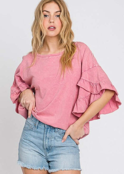 Tulip Sleeve Mineral Washed Tee Made in USA