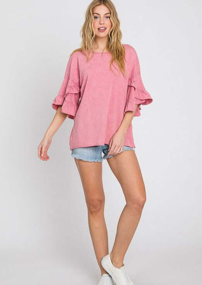 Tulip Sleeve Mineral Washed Tee Made in USA