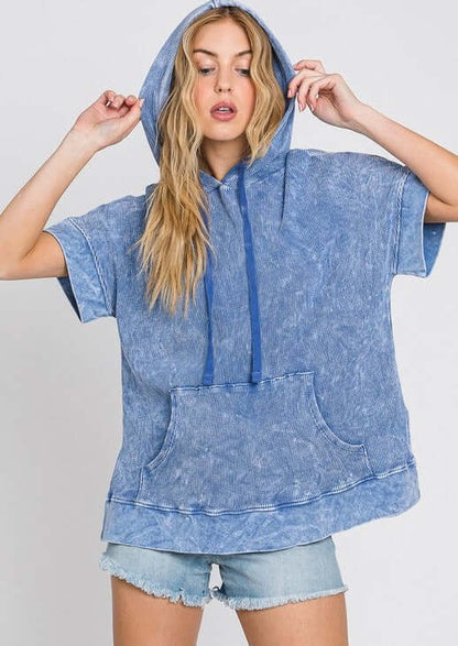 All Day Mineral Washed Ribbed Knit Hoodie Made in USA