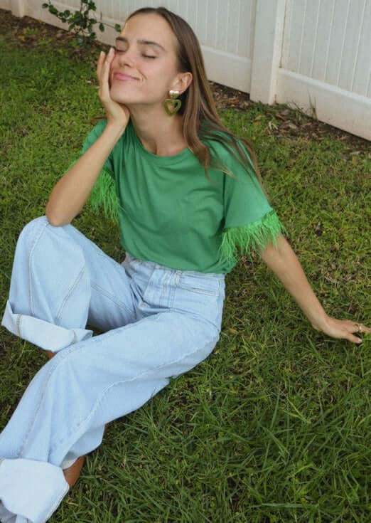 Feather Tee in Emerald Green