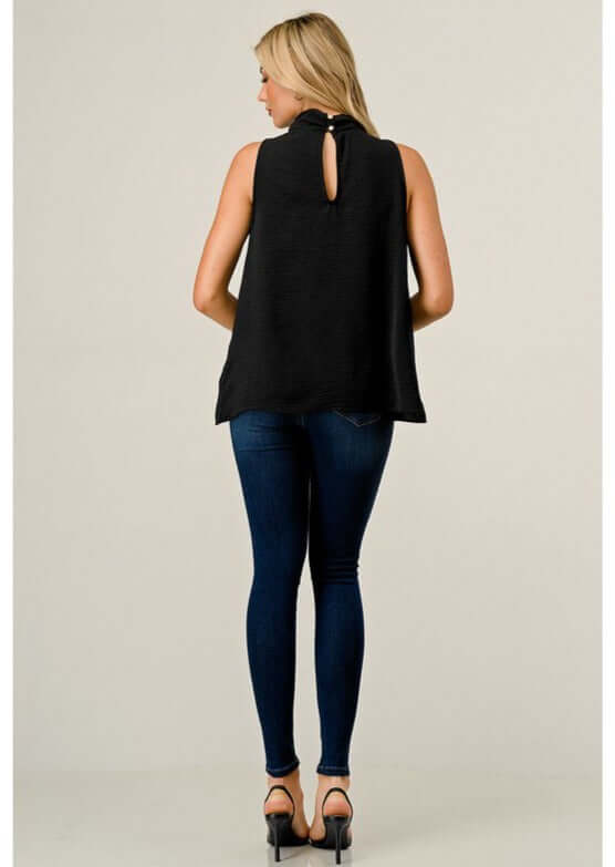 Flattering & Versatile Black Satin Sleeveless Top Made in USA