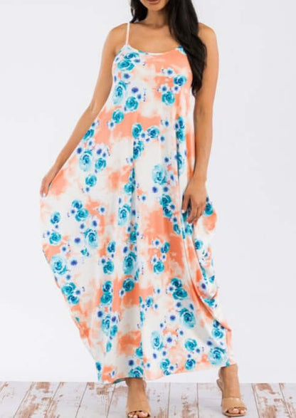 Tropical Resort Cami Floral Dress with Pockets