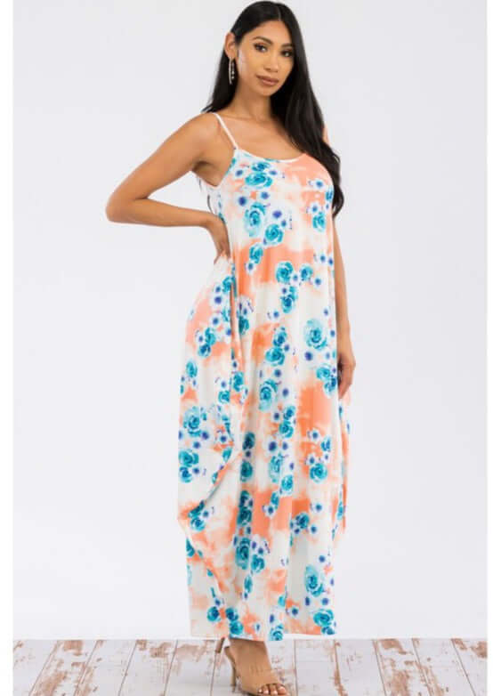 Tropical Resort Cami Floral Dress with Pockets