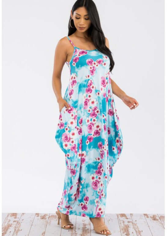 Tropical Resort Cami Floral Dress with Pockets