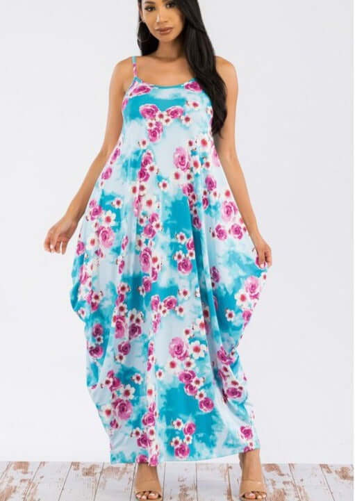 Tropical Resort Cami Floral Dress with Pockets