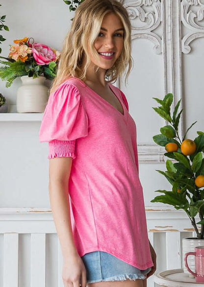 Tri Blend Adorable Fuchsia Puff Sleeve Top