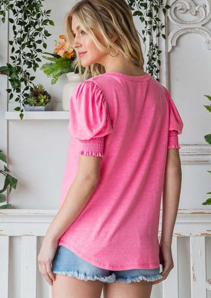 Tri Blend Adorable Fuchsia Puff Sleeve Top