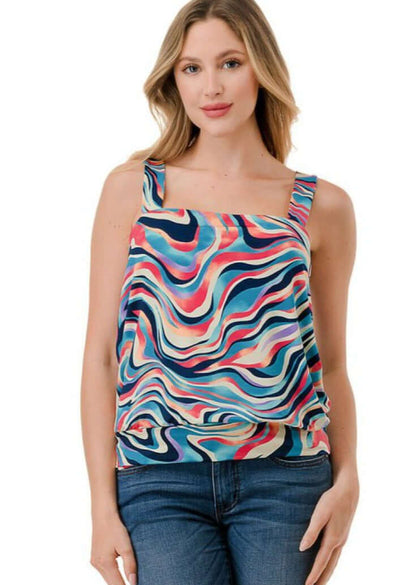 Ladies Colorful Band Bottom Tank Made in USA