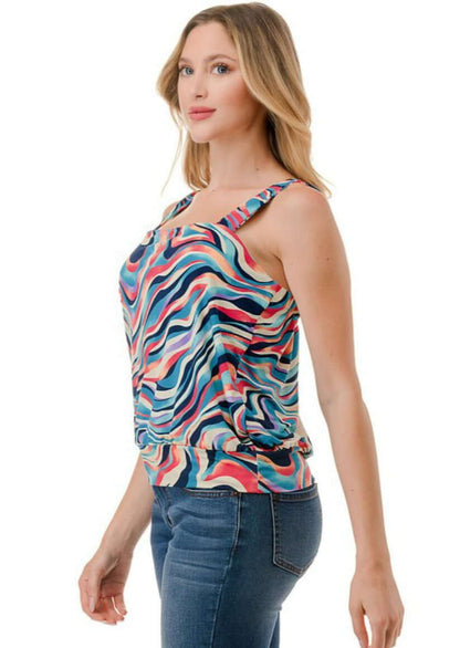 Ladies Colorful Band Bottom Tank Made in USA