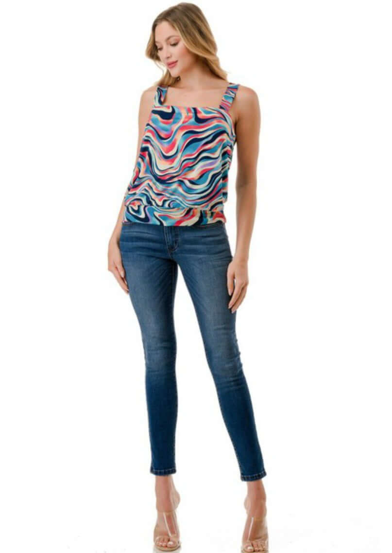 Ladies Colorful Band Bottom Tank Made in USA