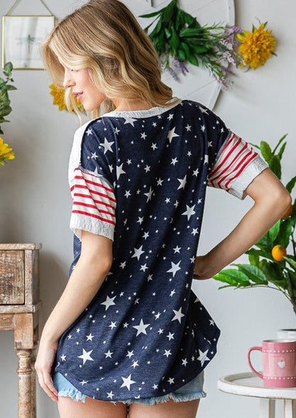 Patriotic Mixed Fabric Super Cute Stars & Stripes Top