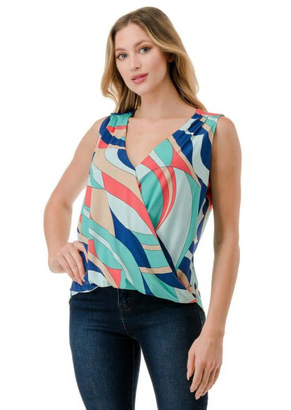Abstract Colorful Printed Surplice Top Made in USA