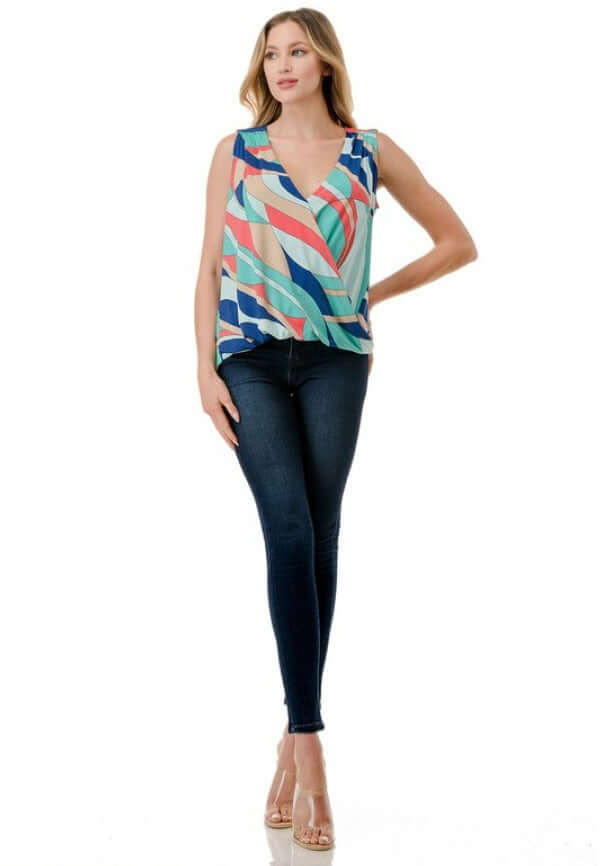 Abstract Colorful Printed Surplice Top Made in USA