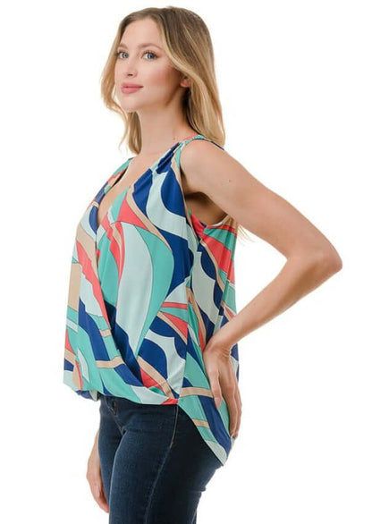 Abstract Colorful Printed Surplice Top Made in USA
