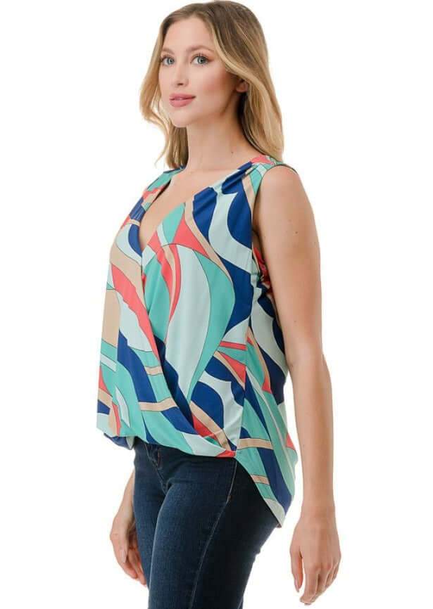 Abstract Colorful Printed Surplice Top Made in USA