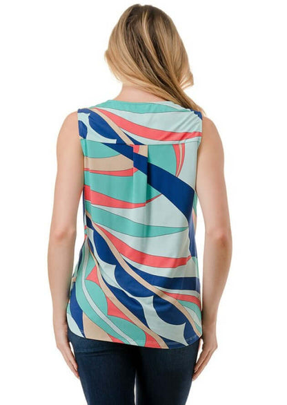 Abstract Colorful Printed Surplice Top Made in USA
