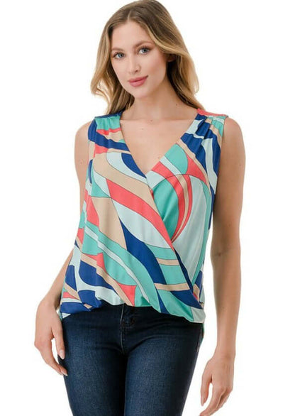 Abstract Colorful Printed Surplice Top Made in USA