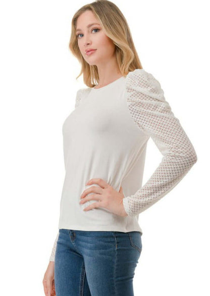 Ivory Lace Puff Sleeve Top Made in USA