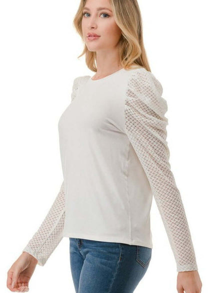 Ivory Lace Puff Sleeve Top Made in USA