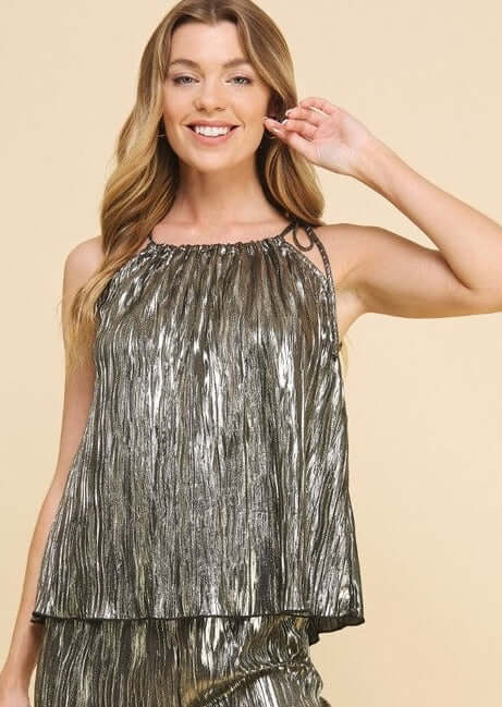 Foiled Gunmetal Tone Statement Halter