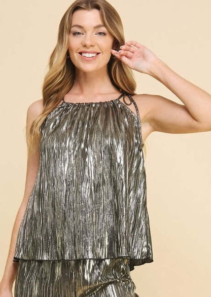 Foiled Gunmetal Tone Statement Halter
