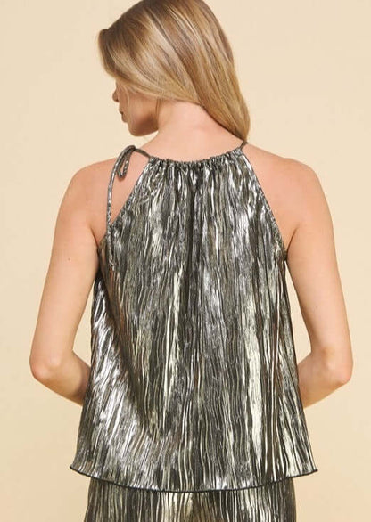 Foiled Gunmetal Tone Statement Halter