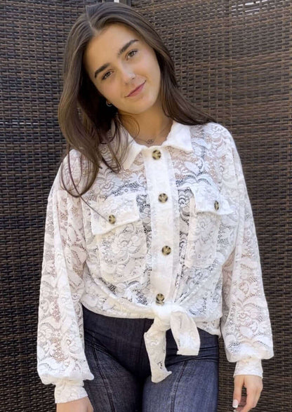 A Vacation Accessory Lace Button Down Shirt