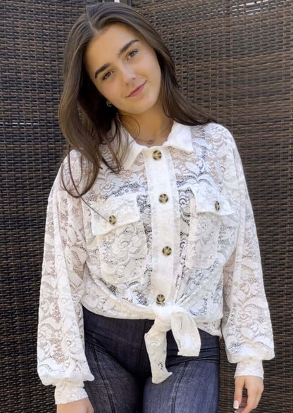 A Vacation Accessory Lace Button Down Shirt