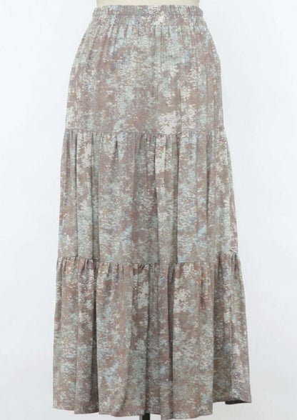 Tiered A-Line Sage & Mocha Maxi Skirt