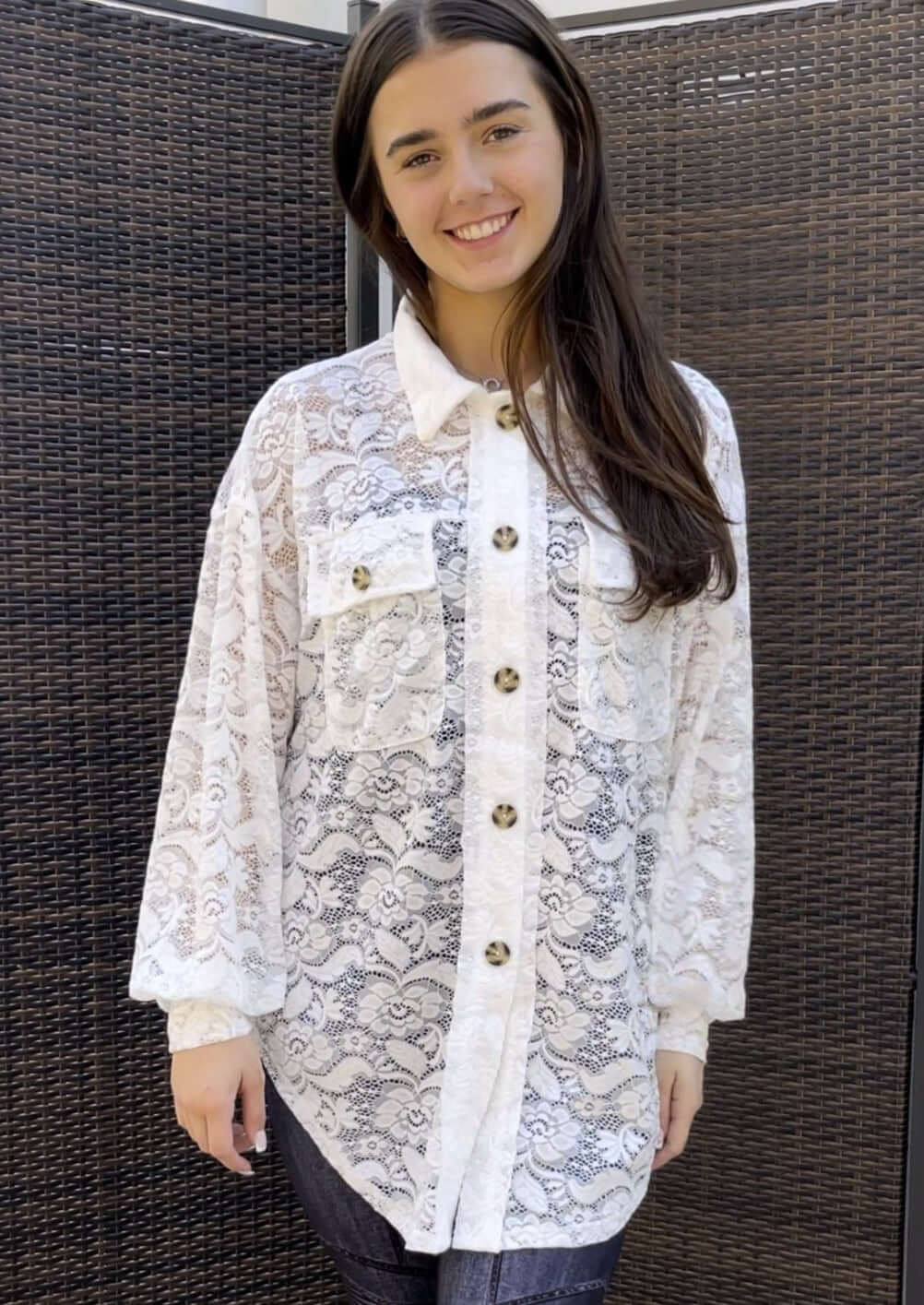 A Vacation Accessory Lace Button Down Shirt