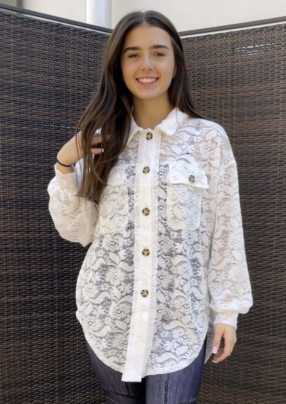A Vacation Accessory Lace Button Down Shirt