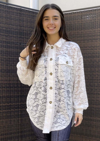 A Vacation Accessory Lace Button Down Shirt