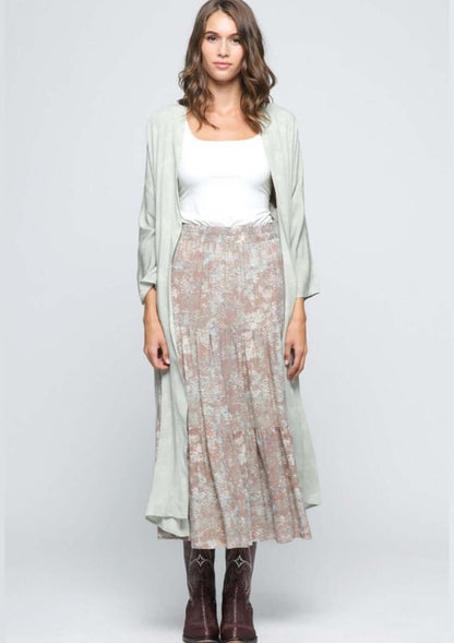 Tiered A-Line Sage & Mocha Maxi Skirt