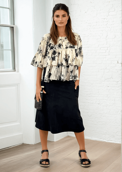 Alyssa Very Versatile Cotton Skirt in Dark Grey-Blue Denim