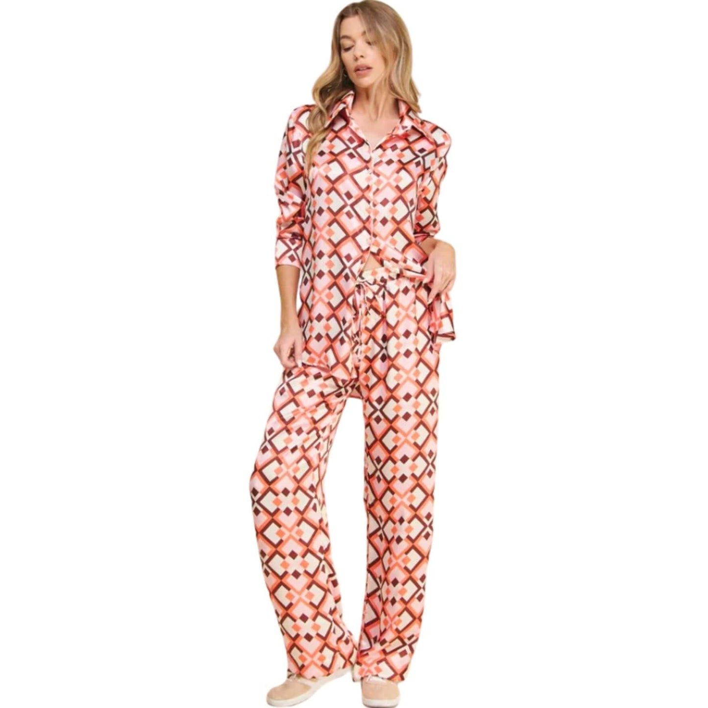 Pink Satin Retro Button Down