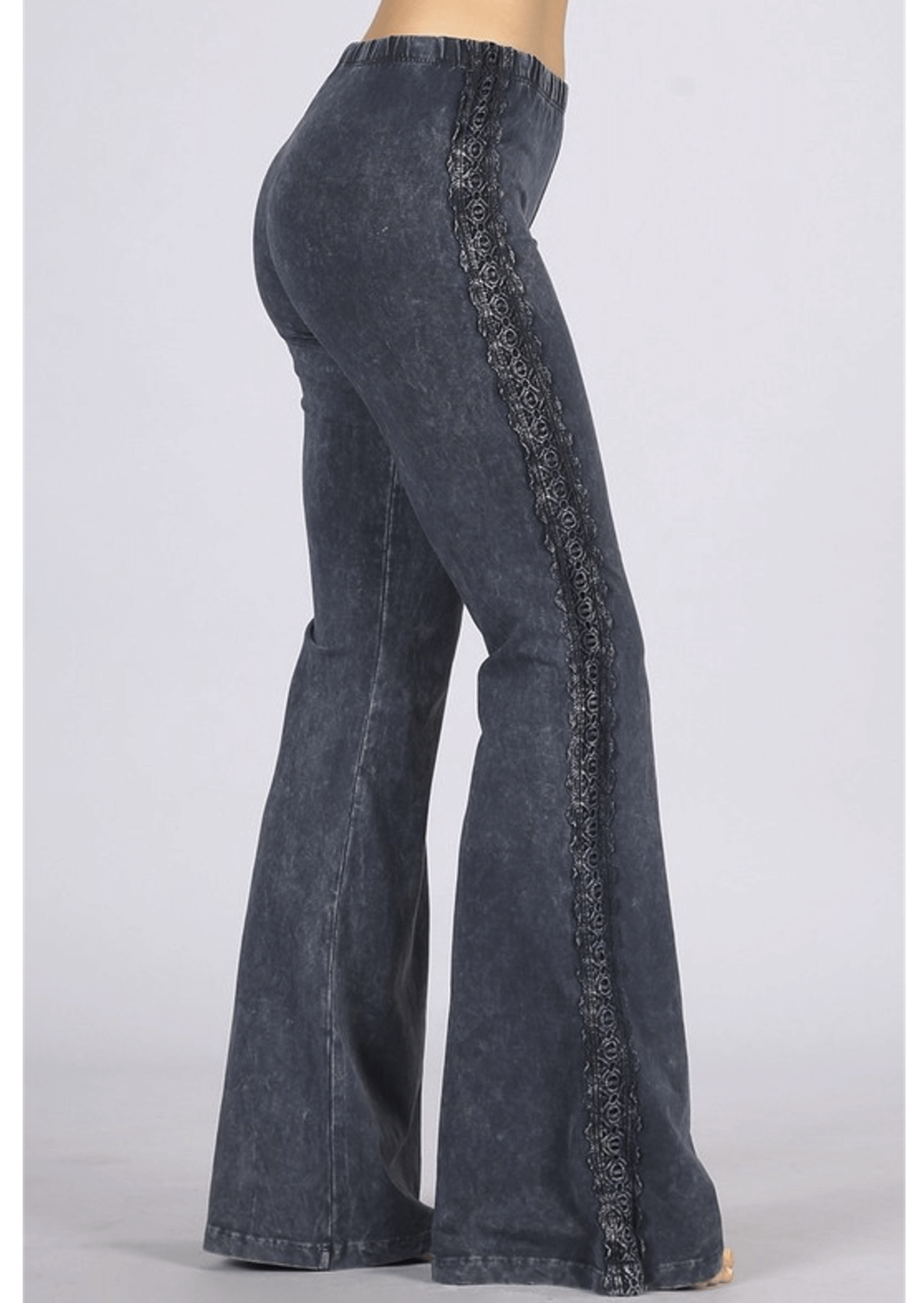 Side Crochet Lace Long & Lean Flare Bottom Jeggings Made in USA