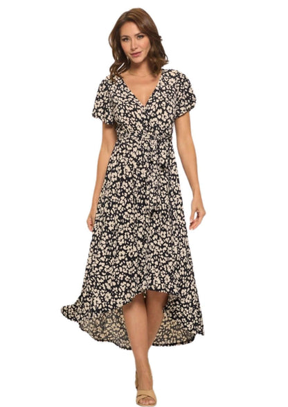 Black & Tan Floral Printed Maxi Dress