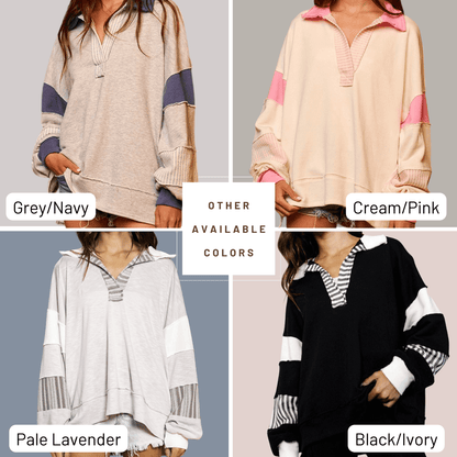 Bucket List Favorite Oversized Sweatshirt in Navy/Cream Made in USA