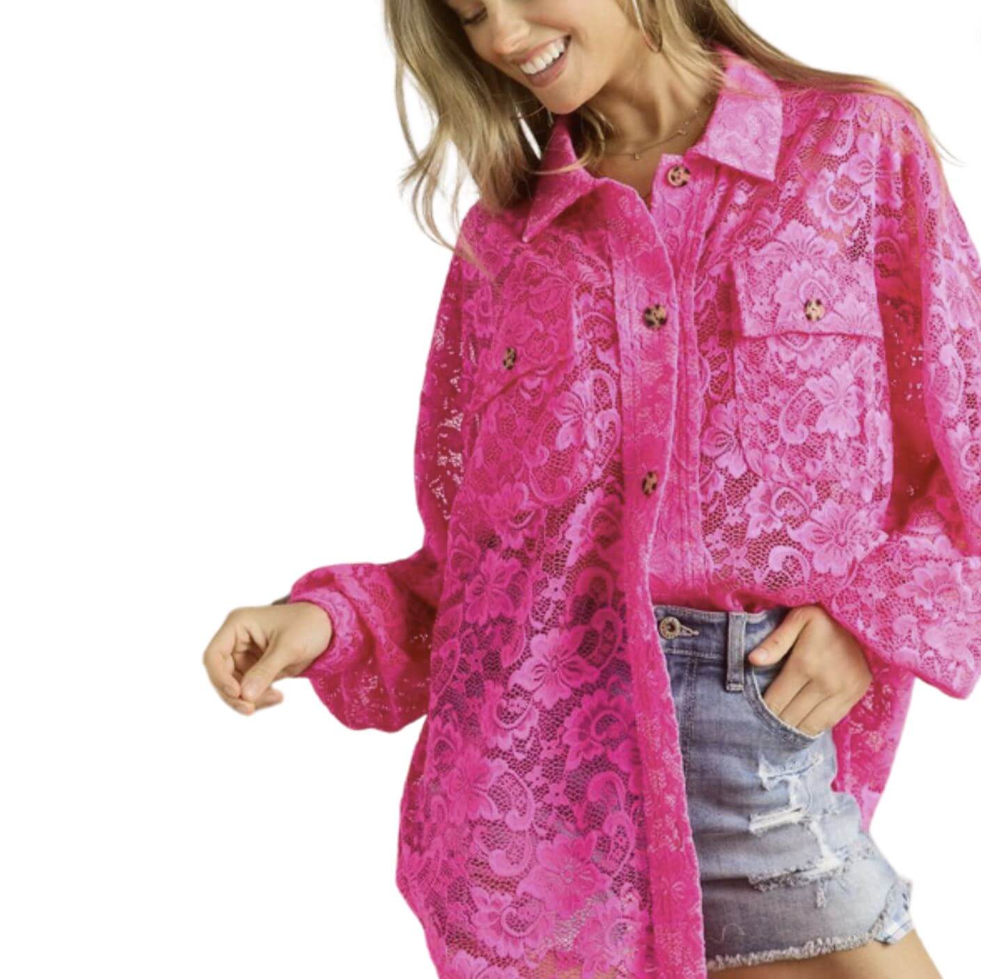 A Vacation Accessory Lace Button Down Shirt