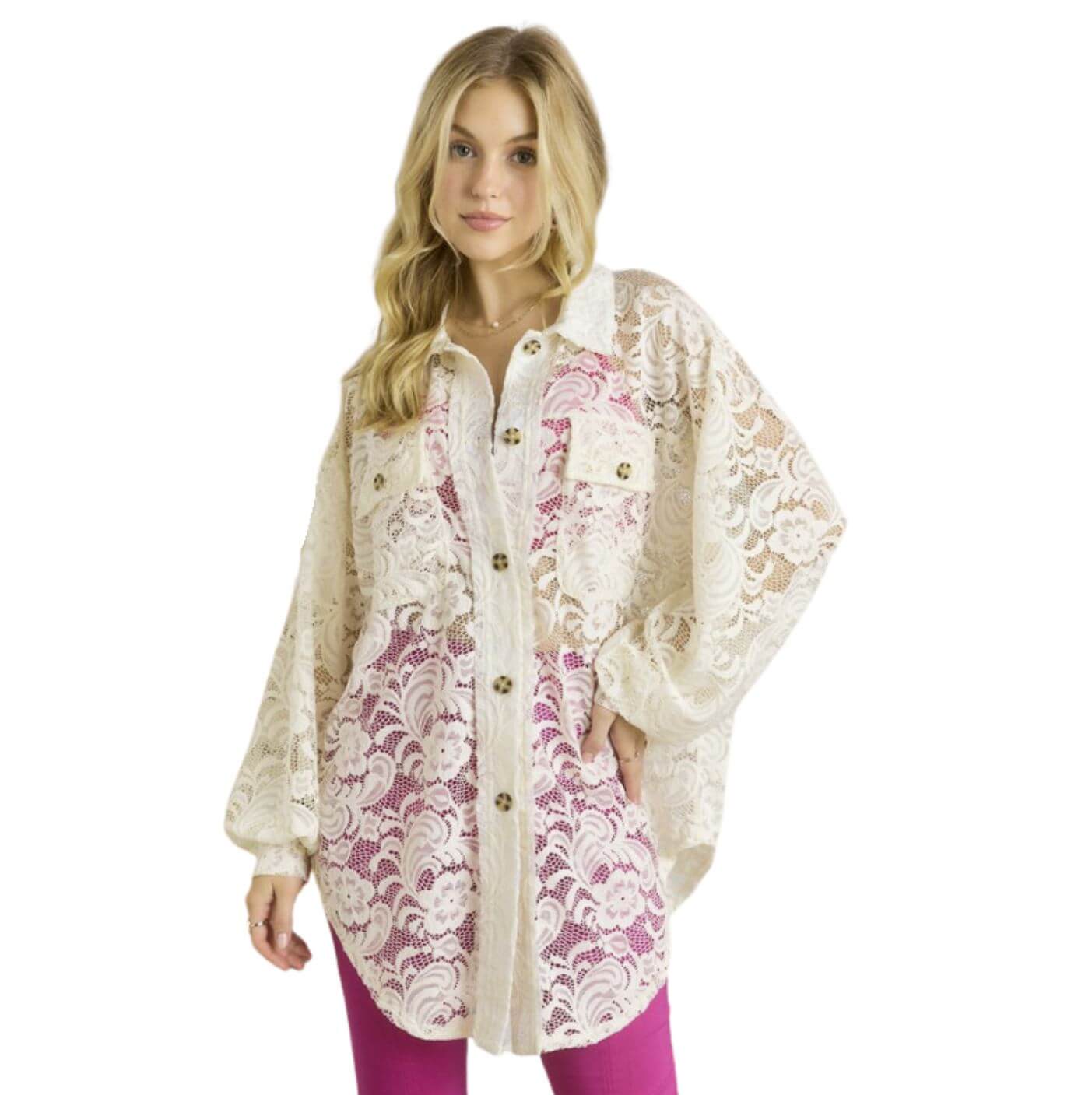 A Vacation Accessory Lace Button Down Shirt