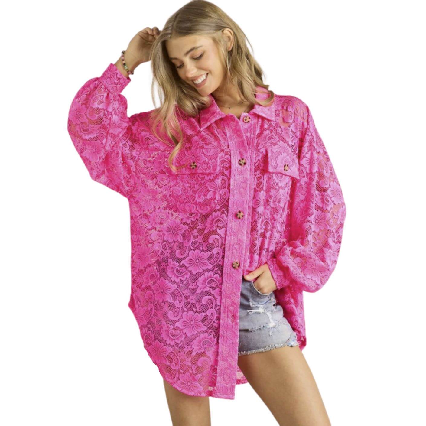 A Vacation Accessory Lace Button Down Shirt