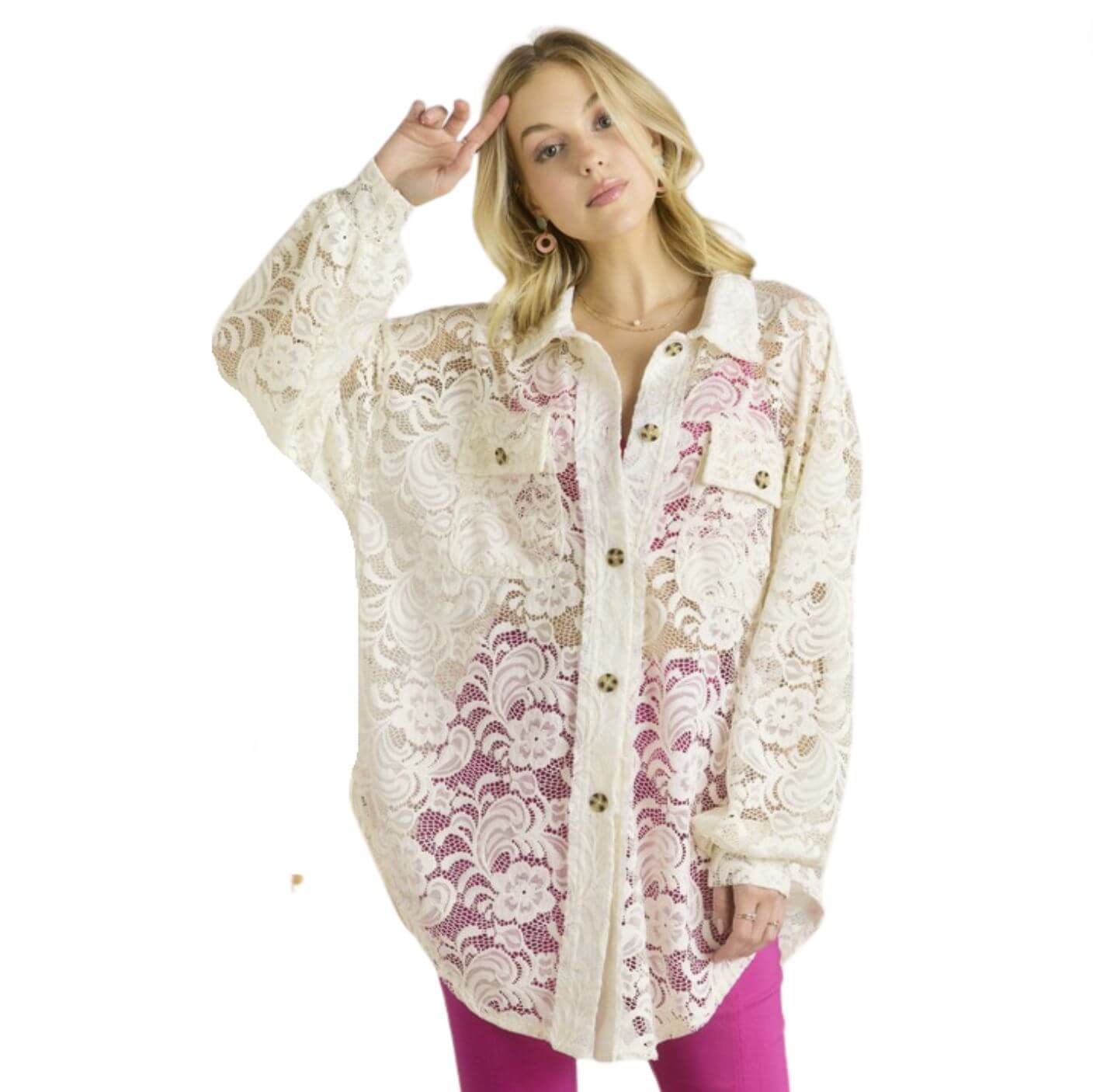 A Vacation Accessory Lace Button Down Shirt