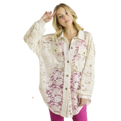 A Vacation Accessory Lace Button Down Shirt